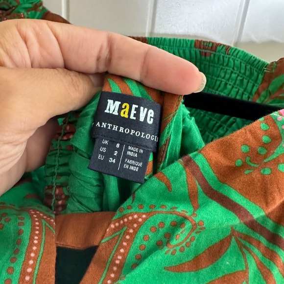 Anthropologie Maeve green puff sleeves floral sweetheart‎ midi dress 2 vacation - Picture 7 of 11